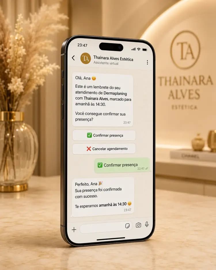 Lembrete automático e confirmação de presença enviados pelo Agenda.AI no WhatsApp